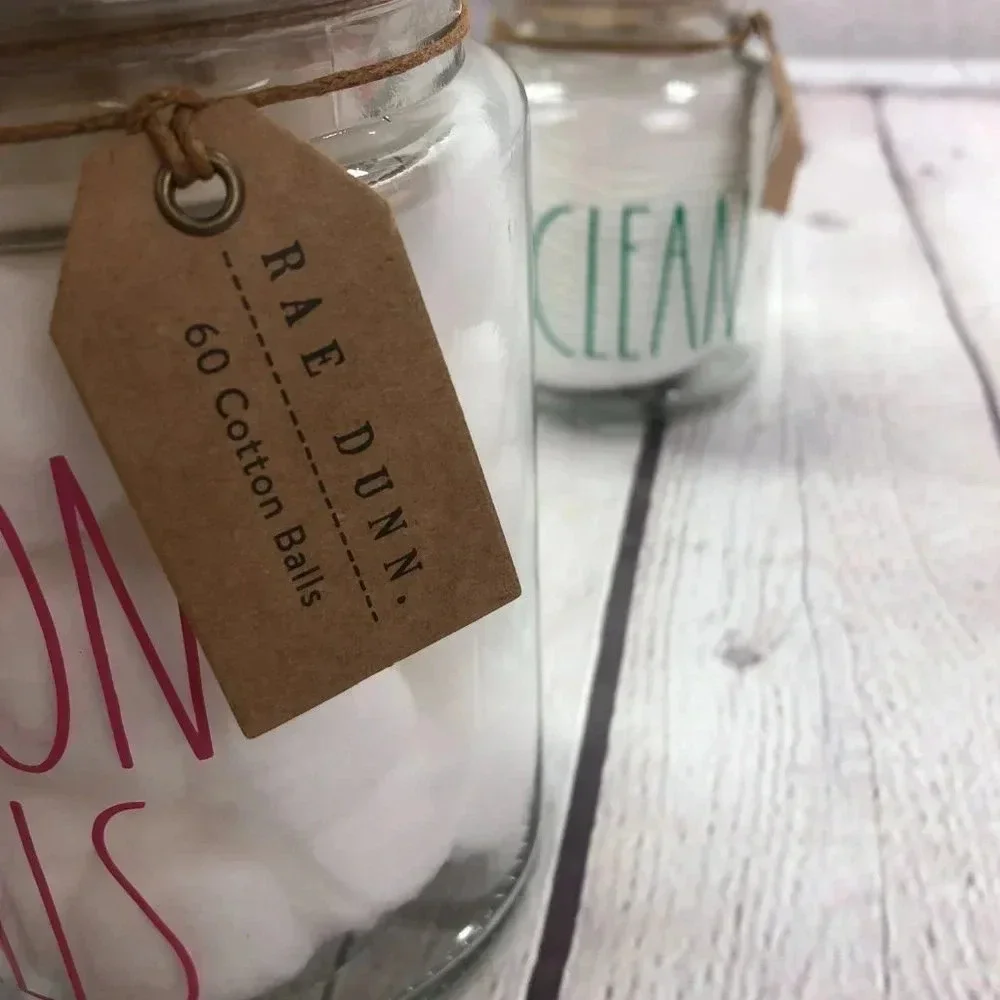NWT Rae Dunn COTTON BALLS & CLEAN Jars